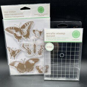 Martha Stewart Clear Acrylic 4x6 Stamp Mount & Butterfly Clear Cling Stamp Set